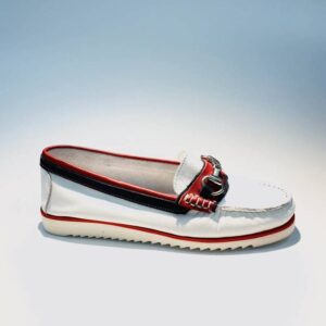 Woman moccasin summer leather midseason handmade white rubber sole made in italy