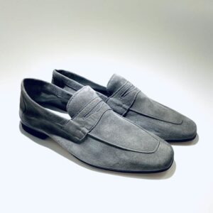 Unlined gray suede men's summer moccasin made in italy