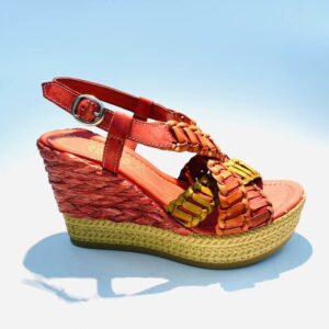 Sandal woman high wedge leather bottom rubber colored coral handmade made in italy samoa