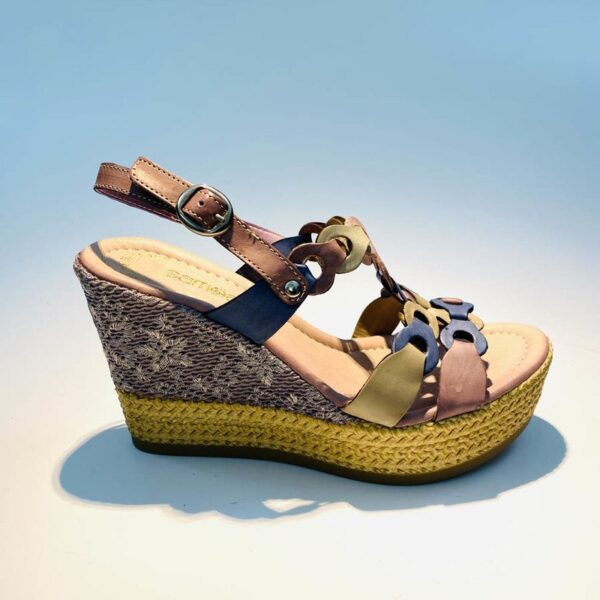 Woman sandal high wedge leather sole colored rubber periwinkle artisan made in italy samoa