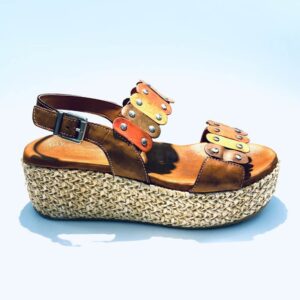 Woman sandal platform wedge leather colored rubber sole colors earth artisan made in italy samoa
