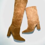 Women's mid-season ankle boot with handmade leather suede heel