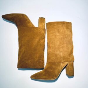 Women's mid-season ankle boot with handmade leather suede heel