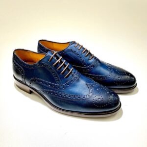 Blue Francesina leather for man with leather sole