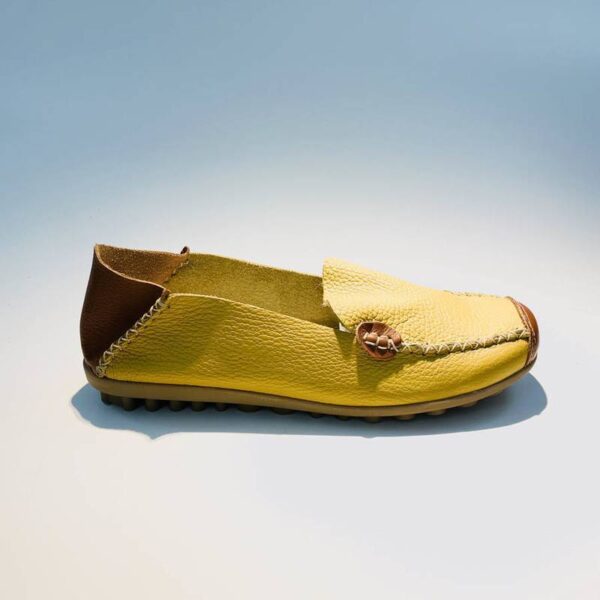 Handmade yellow woman summer moccasin with rubber sole