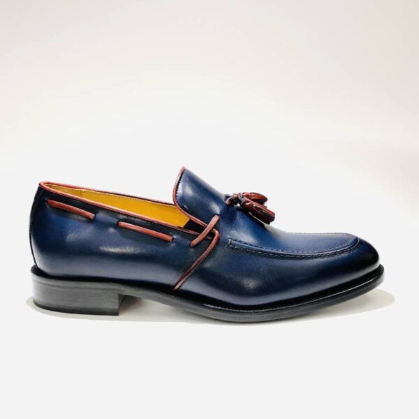 Blue moccasin with handmade leather sole