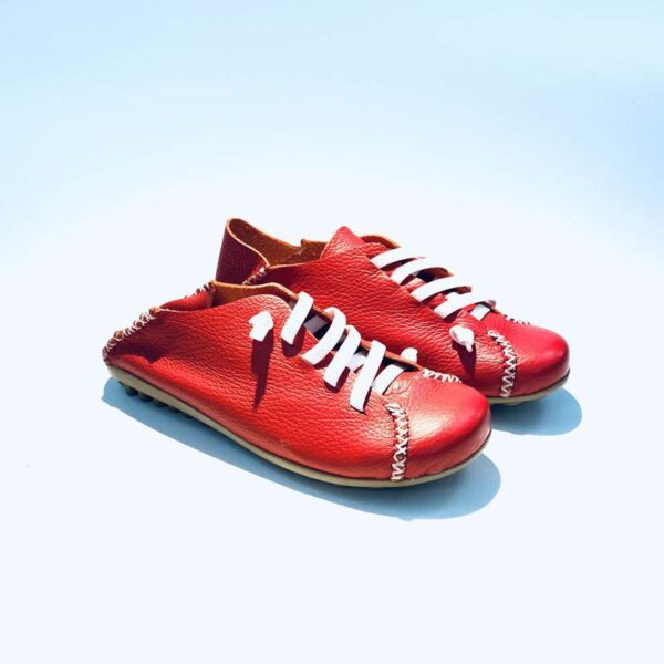 Sneakers donna estiva pelle fondo gomma sabot rossa artigianale
