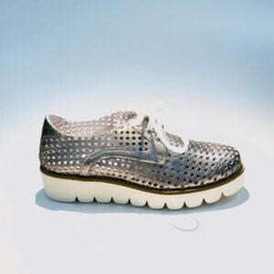 Women's perforated summer sneakers in light silver rubber sole handmade in Italy .jpg
