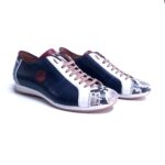 Men's low sneakers blue handcrafted leather made in Italy