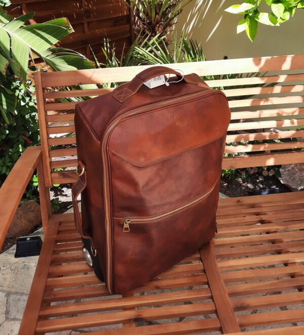 Handmade brown leather trolley made in