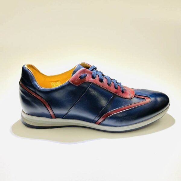 Men's low sneakers blue red leather rubber sole made in Italy