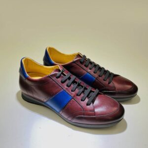 Men's low sneakers burgundy blue leather rubber sole made in Italy