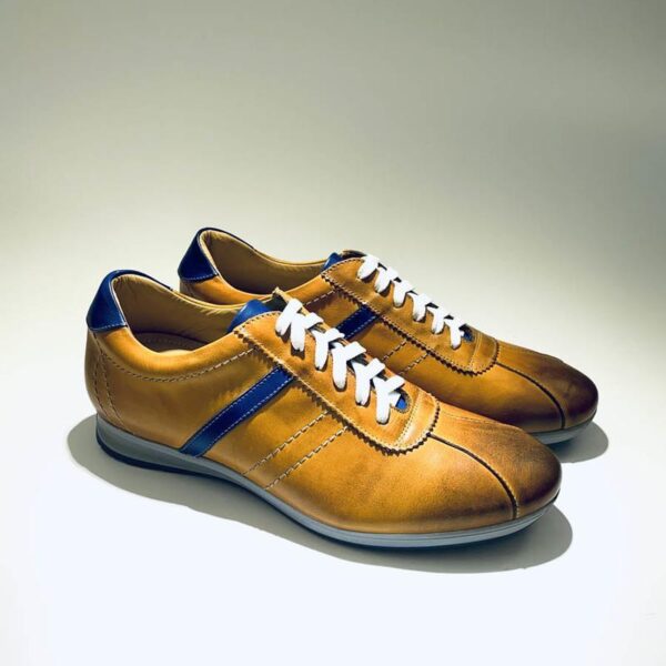 Men's low sneakers leather blue leather rubber sole made in Italy