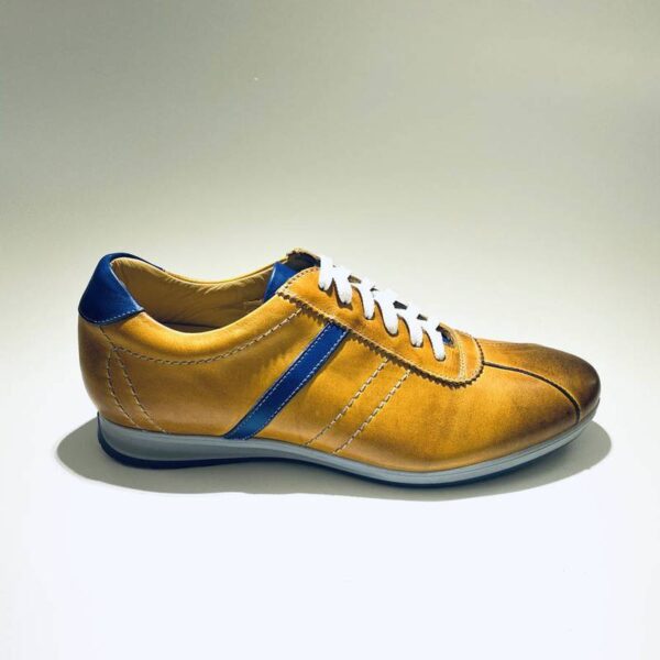 Men's low sneakers leather blue leather rubber sole made in Italy