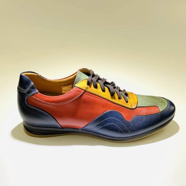 Sneakers bassa uomo pelle colorata fondo gomma made in italy