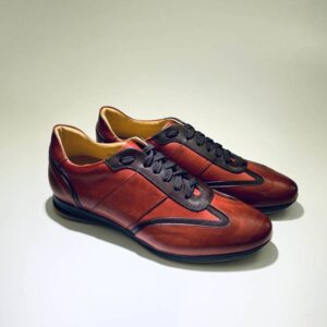 Men's low sneakers red leather rubber sole made in Italy