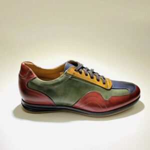 Men's low sneakers green blue yellow leather rubber sole made in Italy